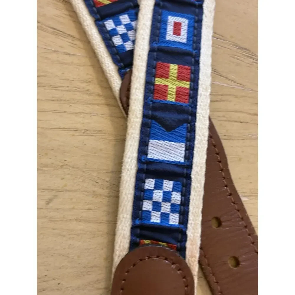 Vtg YRI Nautical Code Flag Canvas Leather Belt Brass Buckle Men 44 Maritime USA